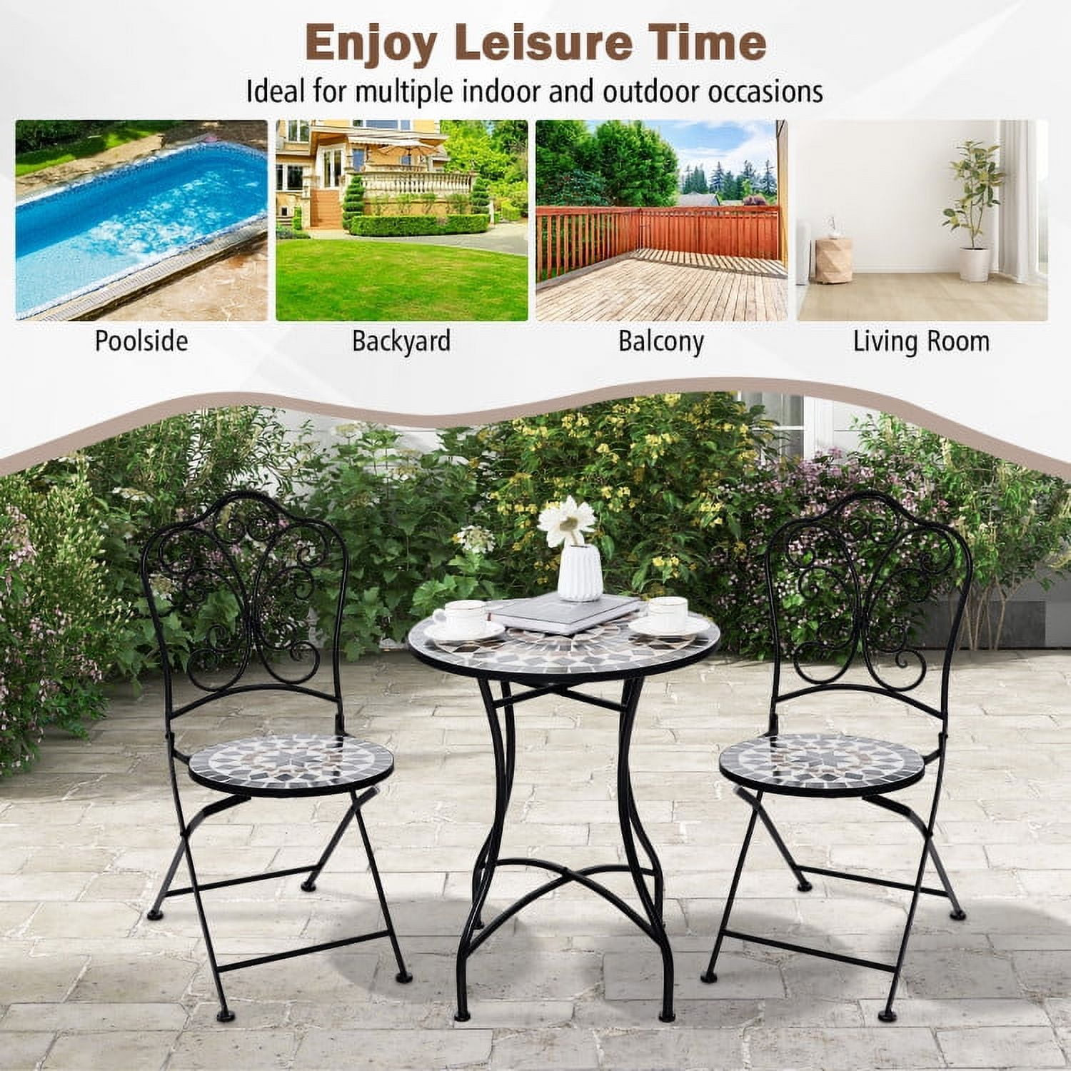 Aimee Lii 24" Patio Bistro Table with Ceramic Tile Tabletop, Outdoor Patio Furniture