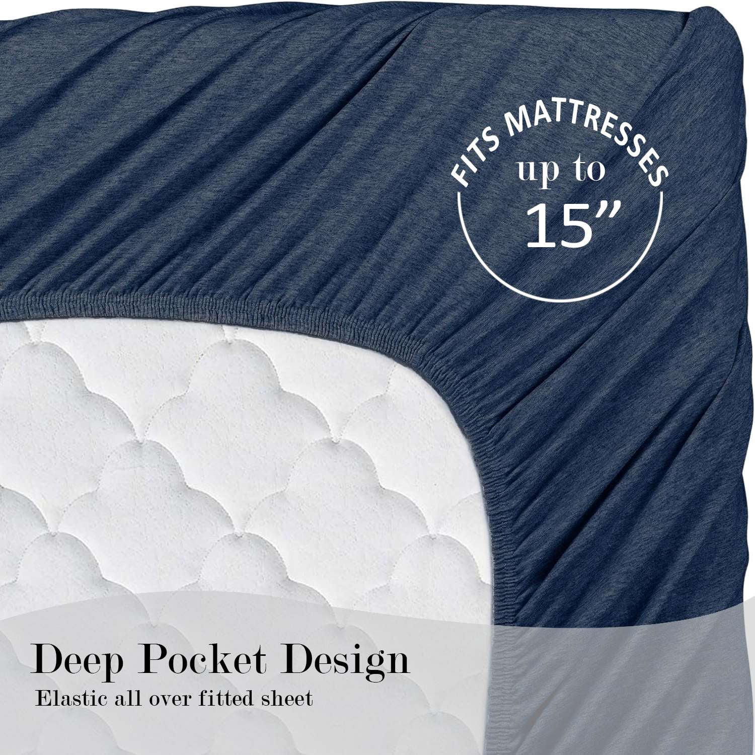 Mainstays Cotton Rich Extra Soft Jersey Bed Sheet Set, Queen, Blue Cove, 4 Pieces