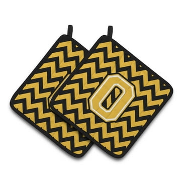 Carolines Treasures CJ1053-OPTHD Letter O Chevron Black and Gold Pair of Pot Holders, 7.5HX7.5W, multicolor