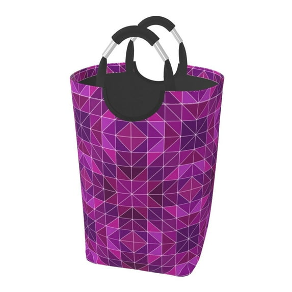 XMXY Purple Triangle Mosaic Rectangular Laundry Basket Organizer , Collapsible Folding Tall Clothes Hampers For Laundry With Handles