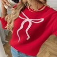thumbnail image 6 of EchfiProm Y2k Women Sweaters Pullover Red Relaxed Fit Solid Bow Long Sleeve Knit Crew Neck Sweater Top S, 6 of 7