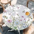 thumbnail image 2 of Botanical Round Tablecloth, Fitted Table Cover with Elastic for 55"-60" Round Tables, Blue Pink Daisy Floral Watercolor White Table Cloth Outdoor Indoor Dinning Party Waterproof Tablecloths, 2 of 7