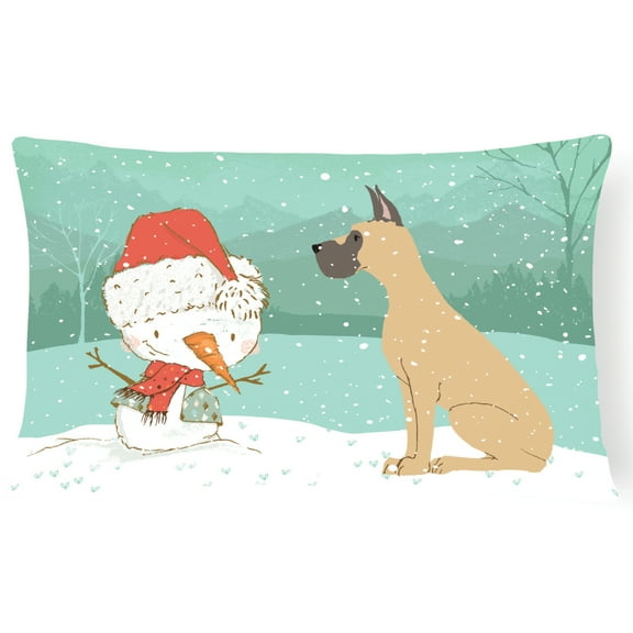 Carolines Treasures CK2041PW1216 Cropped Fawn Great Dane Snowman Christmas Canvas Fabric Decorative Pillow 12H x16W