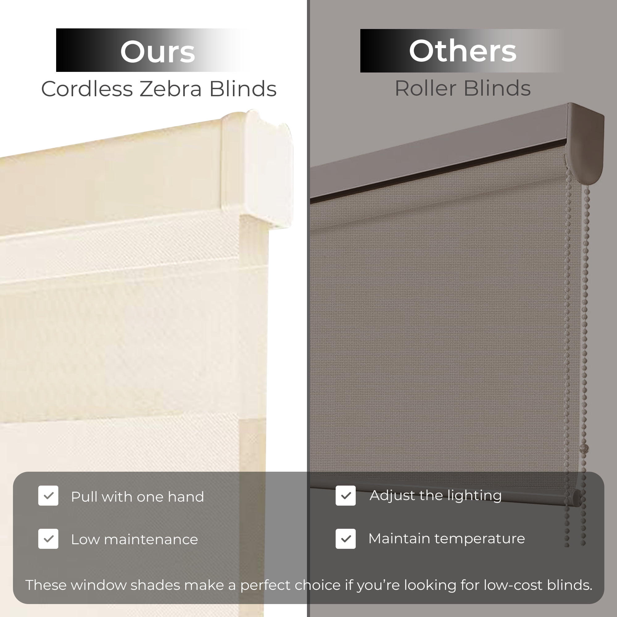 PowerSellerUSA Cordless Zebra Blinds Roller Shade, Celestial Sheer Double Layered Window Shade Privacy Light Control, Day and Night Window Drapes, 43" x 72", Linen