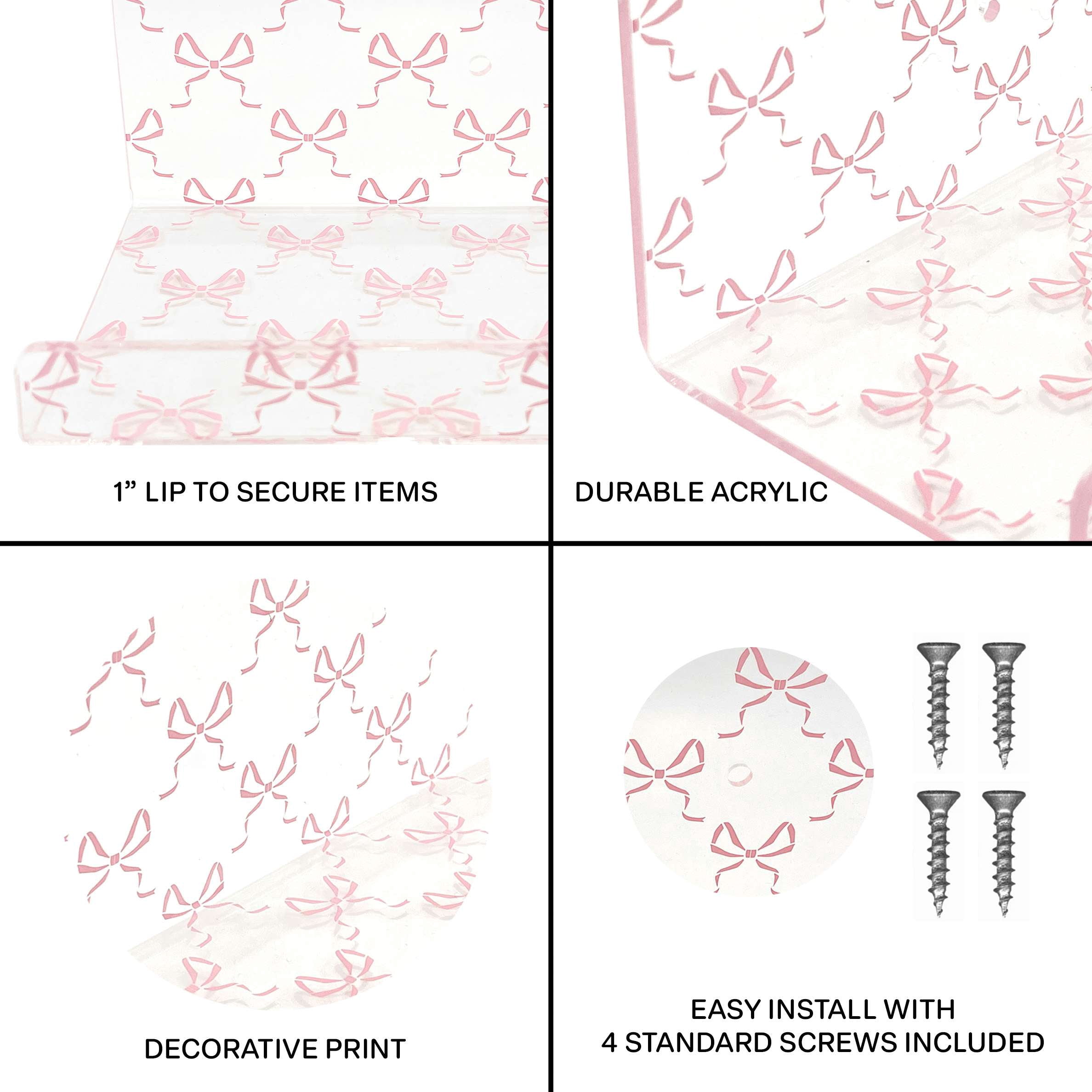Pink Bow Acrylic Floating Wall Shelves, Set of 2