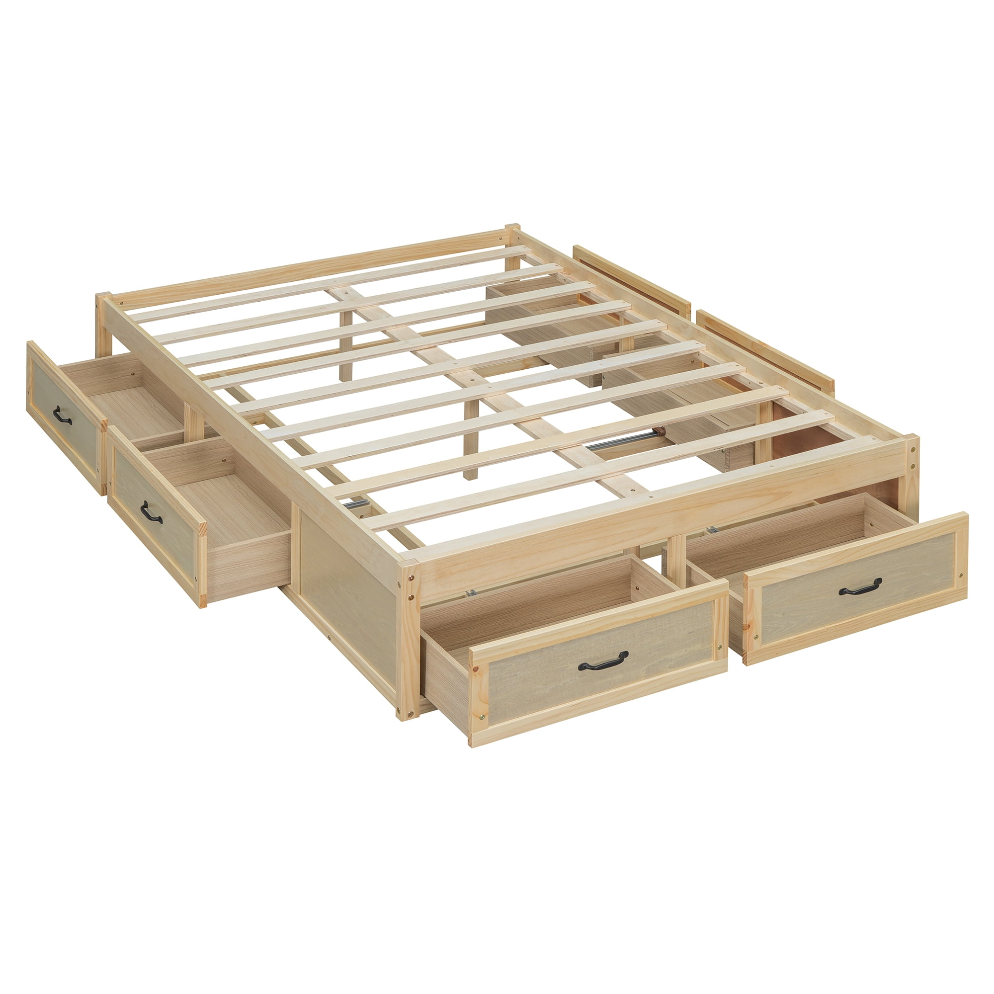 Aukfa Queen Size Storage Platform Bed with 6 Drawers, Farmhouse Captain Bed Frame, Antique Oak