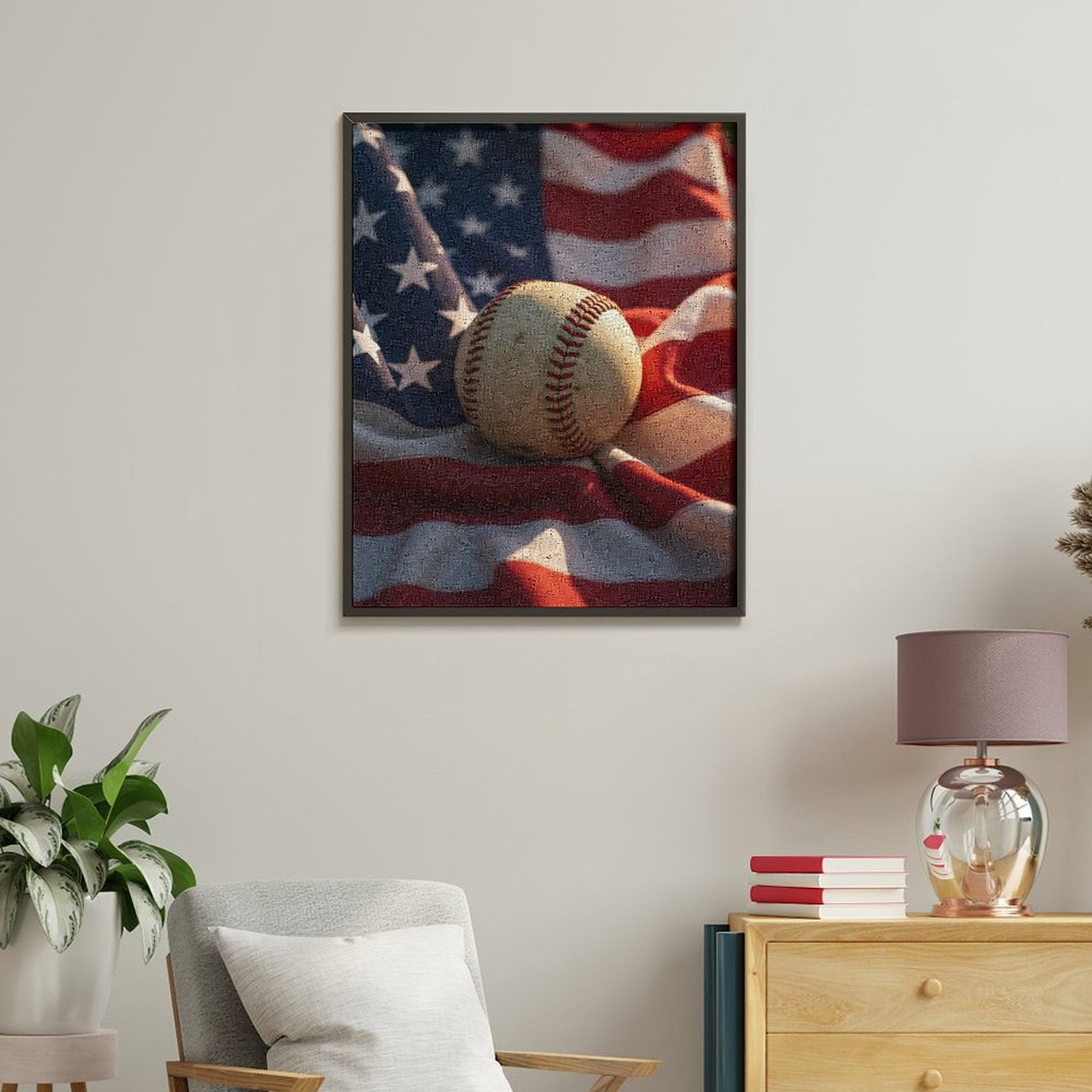 Paint by Numbers Kit for Adults, Baseball American Flag Display Paint by Numbers, Easy Paint by Numbers Kit for Adults Beginner, DIY Adult Paint by Number Kits on Canvas, Home Decor