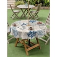 thumbnail image 5 of Outdoor Tablecloth with Umbrella Hole, Blue Beige Coastal Waterproof Outdoor Table Cover, Summer Beach Starfish Coral Nautical Rustic Patio Tablecloths for Party/Garden/Picnic, Round 60 inch, 5 of 9