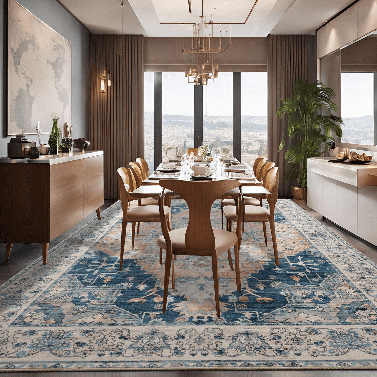 Junovo 5'x7'Rugs for Living Room Boho Rug Floor Carpet,Dark Blue