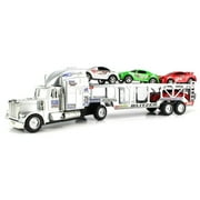 Go Speed Champion Trailer Friction Powered Toy Truck w/ Trailer, 4 Toy Cars (Colors May Vary)