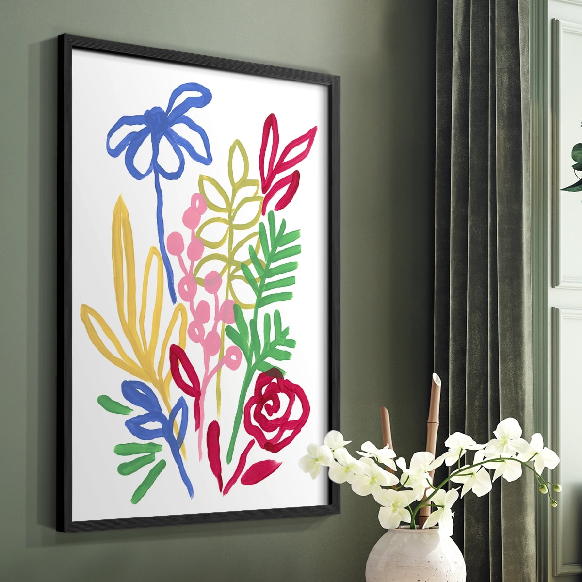 Bold Brushstroke Blooms I Framed Print in Black Solid Wood Framed Print No Nail Hanging