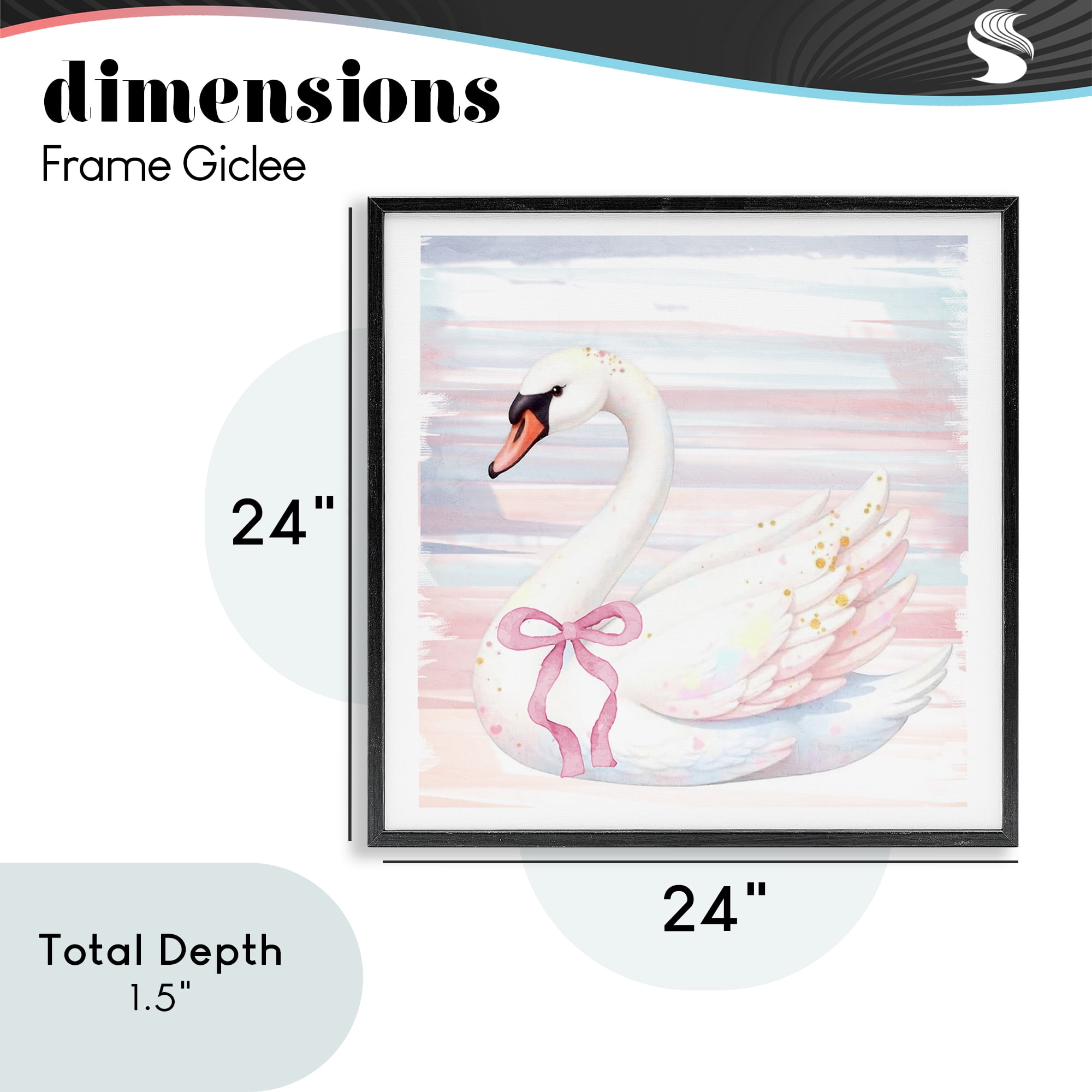 Pastel Swan with Ribbon Black Framed Giclee Art, design by Kim Allen