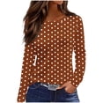 thumbnail image 2 of Dolkfu Pull-on Tops for Women Trendy French Chic Long Sleeve Brown Crew Neck Blouses & Tops Patchwork Retro Vintage Polka Dot Brown,L, 2 of 6