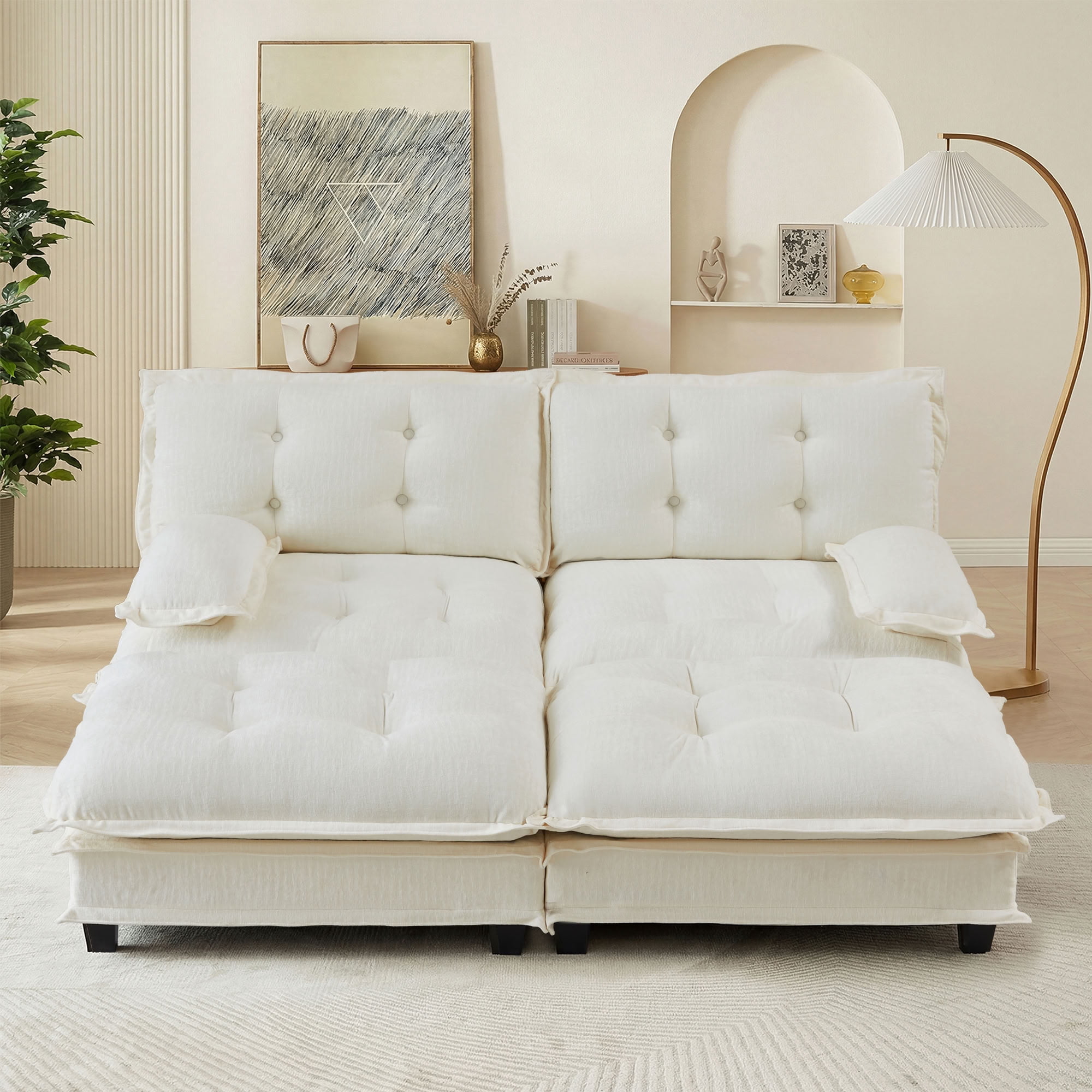 MAYEERTY 77" Cloud Modular Sleeper Sofa with Dual Ottomans, Chenille 2-Seat Sectional Couch for Home & Small Apartment