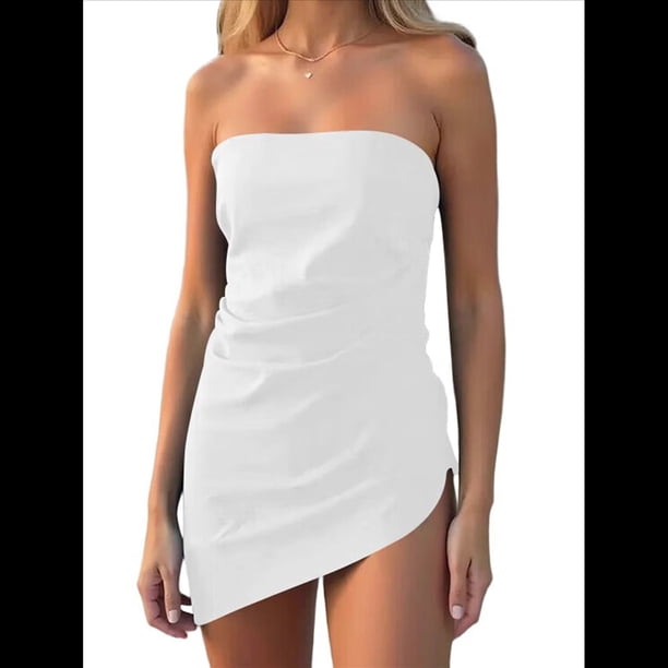 Tops de Tubo de Verano para Mujer 2025, Blusas de Moda Sin Tirantes Fruncidas para Salir, Conjuntos de Camisetas Bandeau Asimétricas. M