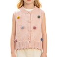 thumbnail image 2 of AUDeals Girls Ruffle Trim Knit Sweater Vest - Round Neck Sleeveless Button Front Cardigan for Kids Casual Layering Wear, 2 of 6