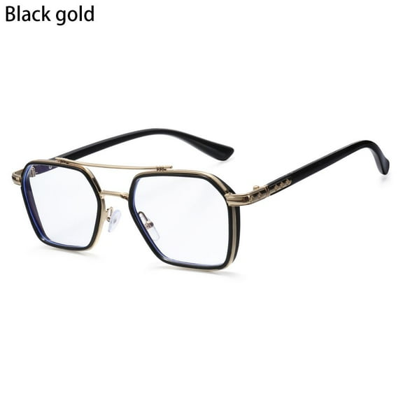 Vintage Computer Grade Glasses UV Protection Polygon Retro Reading Glasses Eyeglasses Anti Blue Light Flat Mirror Eyewear BLACK GOLD