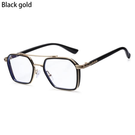 Vintage Double frame Polygon Computer Grade Glasses UV Protection Anti Blue Light Eyeglasses Reading Glasses Flat Mirror Eyewear BLACK GOLD