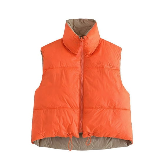 Franhais Women Winter Down Vest, Double Side Contrast Color Stand Neck Full Zipper Puffer Waistcoat