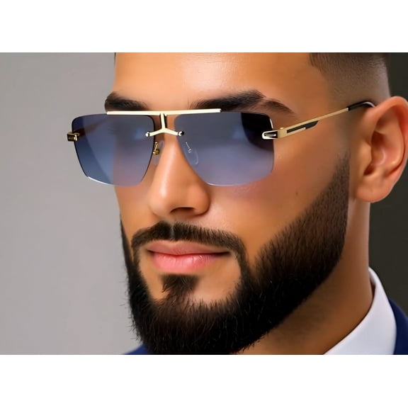 Men Sunglasses Square Oversize Blue Lens