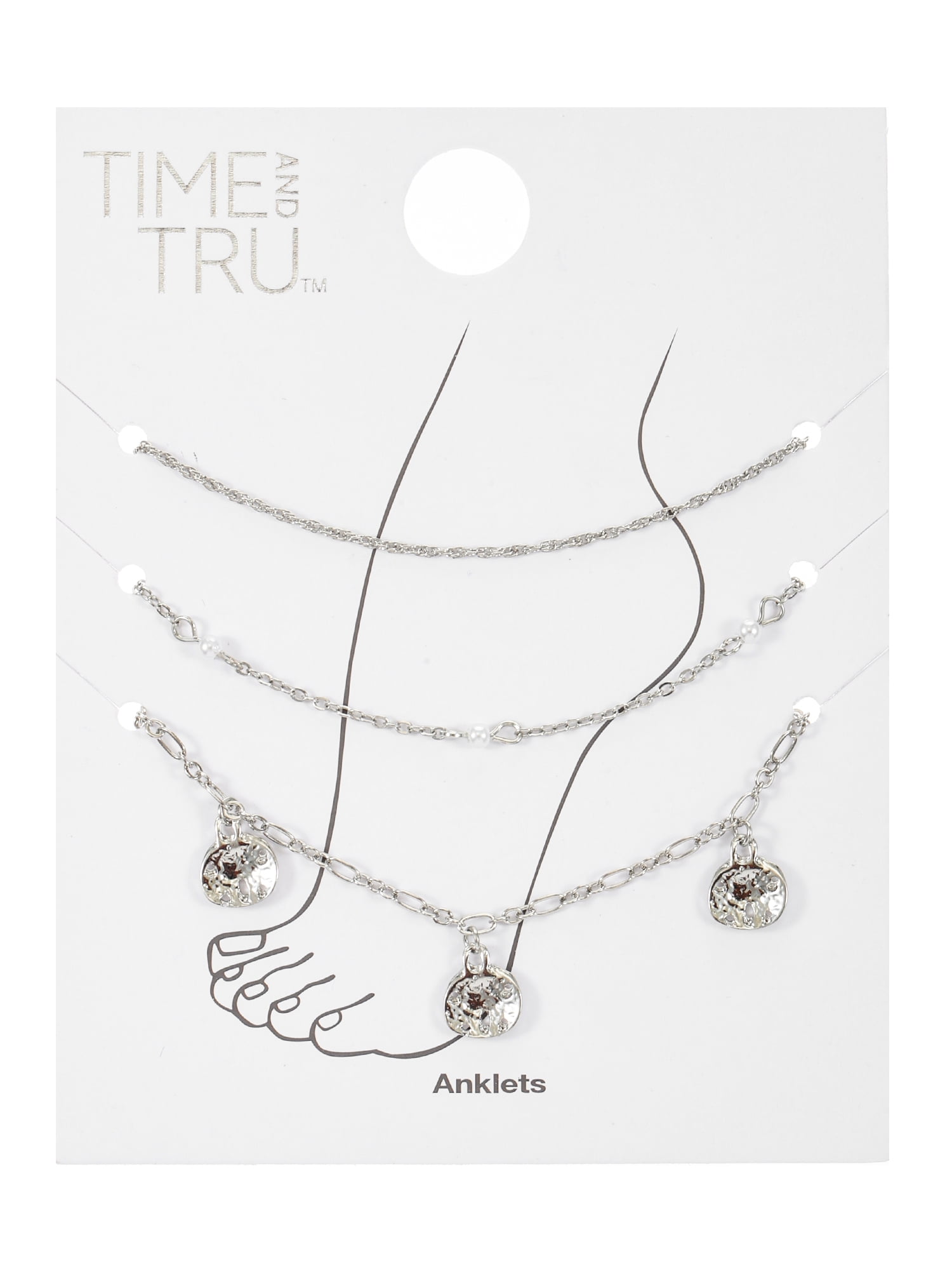 Time and Tru Silvertone Anklet Set, Sand Dollar Charms, 3 Pieces