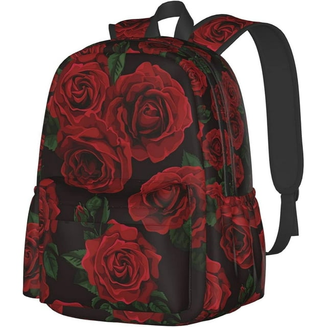 17 inch Backpack Red Rose Laptop Backpack Shoulder Bag School Bookbag Casual Daypack