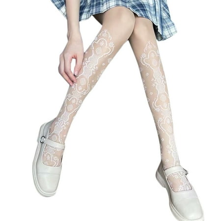 

Women Summer Sexy Transparent Pantyhose Elegant Knee High Floral Patterned Tights Lolita Jacquard Cosplay Stockings