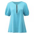 thumbnail image 4 of Camisas informales de manga corta para mujer, jersey con cuello en V liso, Tops sueltos con cremallera Fridja  gope5010, 4 of 4