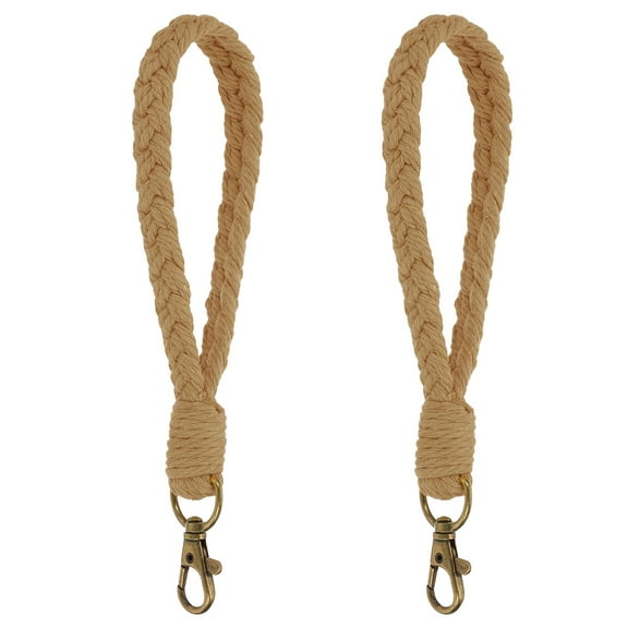 Uxcell Boho Handmade Bracelet Keychain, 2 Pcs Soft Macrame Keychain for Gym Travel Concerts, Brown