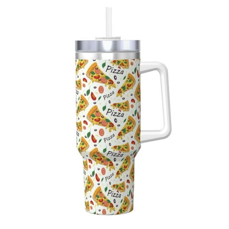 

Salouo Pizza Slices for 40oz Water Bottle with Handle & Flip Straw - Stainless Steel Vacuum Insulated Tumbler-Reusable Travel Coffee Mug- Gifts for Women & Men