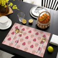 thumbnail image 4 of Red Strawberry Plants Pink Pattern Summer Placemats Table Placemats Set Of 4-Linen Kitchen Washable Placemats Table Mats 11.8"x17.7" Non-Slip Heat Resistant, 4 of 6