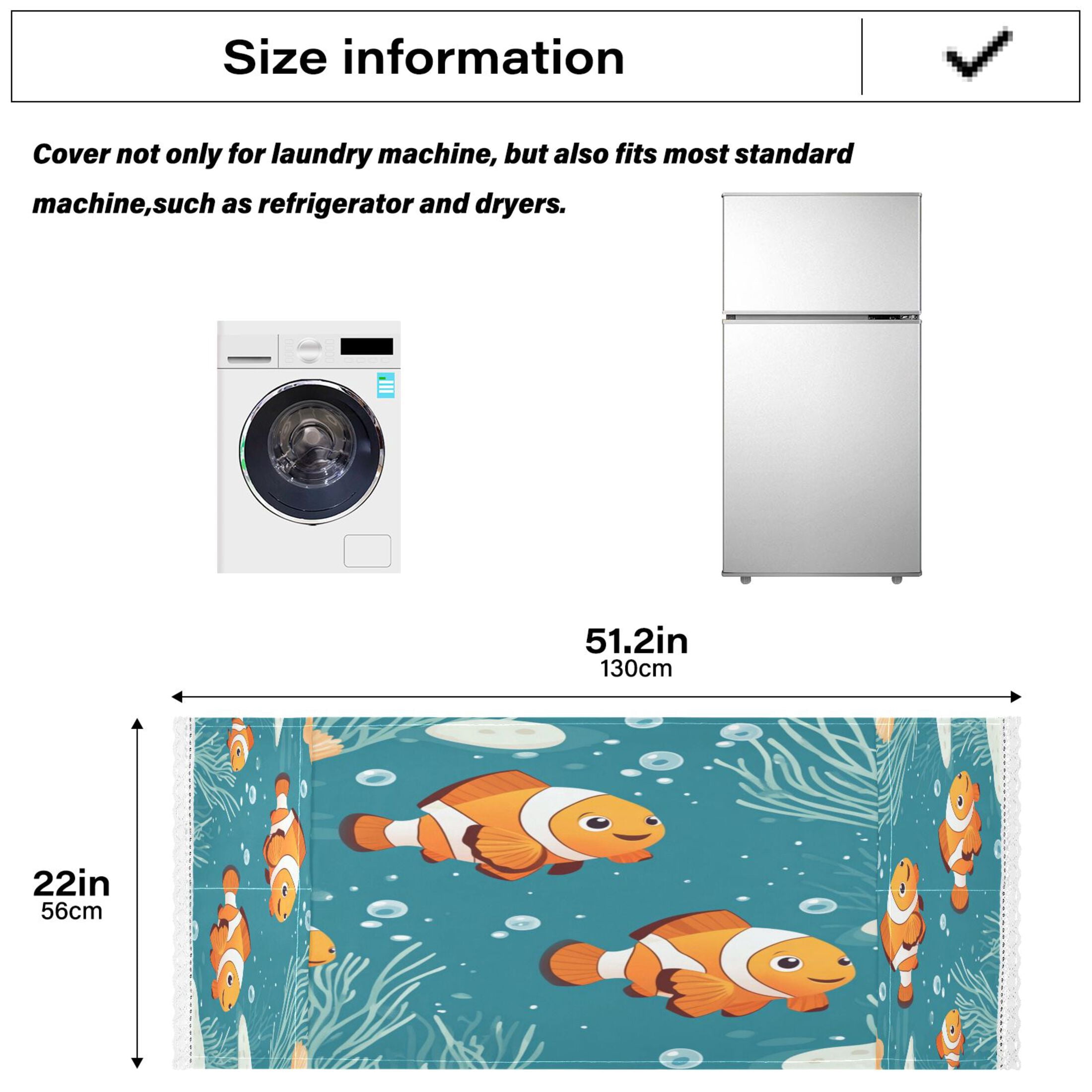 WOBOGO Cute Clownfish Washing Machine Cloth Dryer Refrigerator Top Cover Protective Non-Slip Mat For Kitchen Laundry