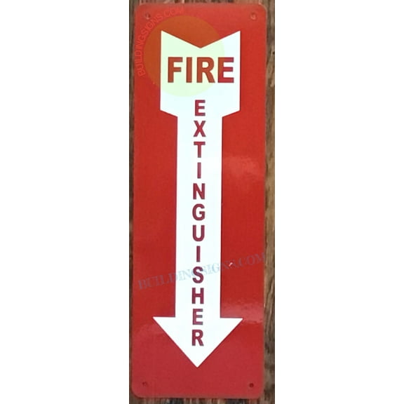 FIRE EXTINGUISHER WITH ARROW DOWN FIRE AND SAFETY SIGN (4 X 12,WHITE,ALUMIUM) -ref16822