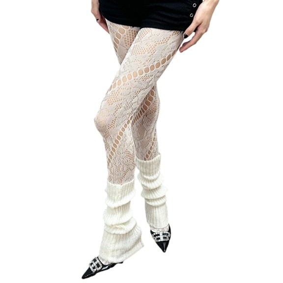 Vintage Hollowed Lace Tights Stockings for Women Twist Dots Fishnet Pantyhose
