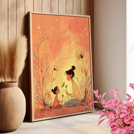 Mother and Daughter Line Art Wall Art, Warm Whimsical Family Decor, Unframed Paper Print Size 8x12