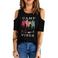 thumbnail image 3 of POGLIP Women's Black CAMP VIBES Graphic Print Cold Shoulder T Shirt, 3 of 6