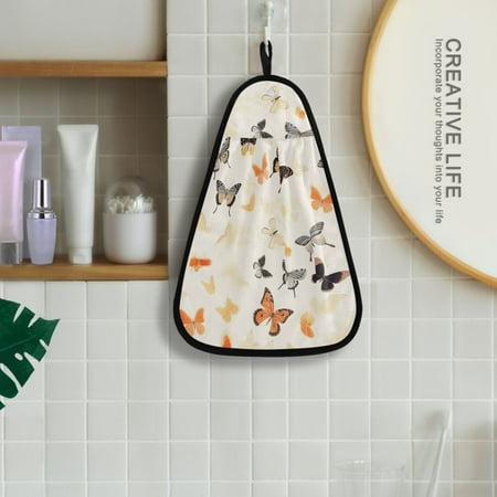 

Butterflies Yellow Hanging Towel Kitchen Hand Towel Bathroom Absorbent Towel Machine Washable Quick Dry Dishcloths