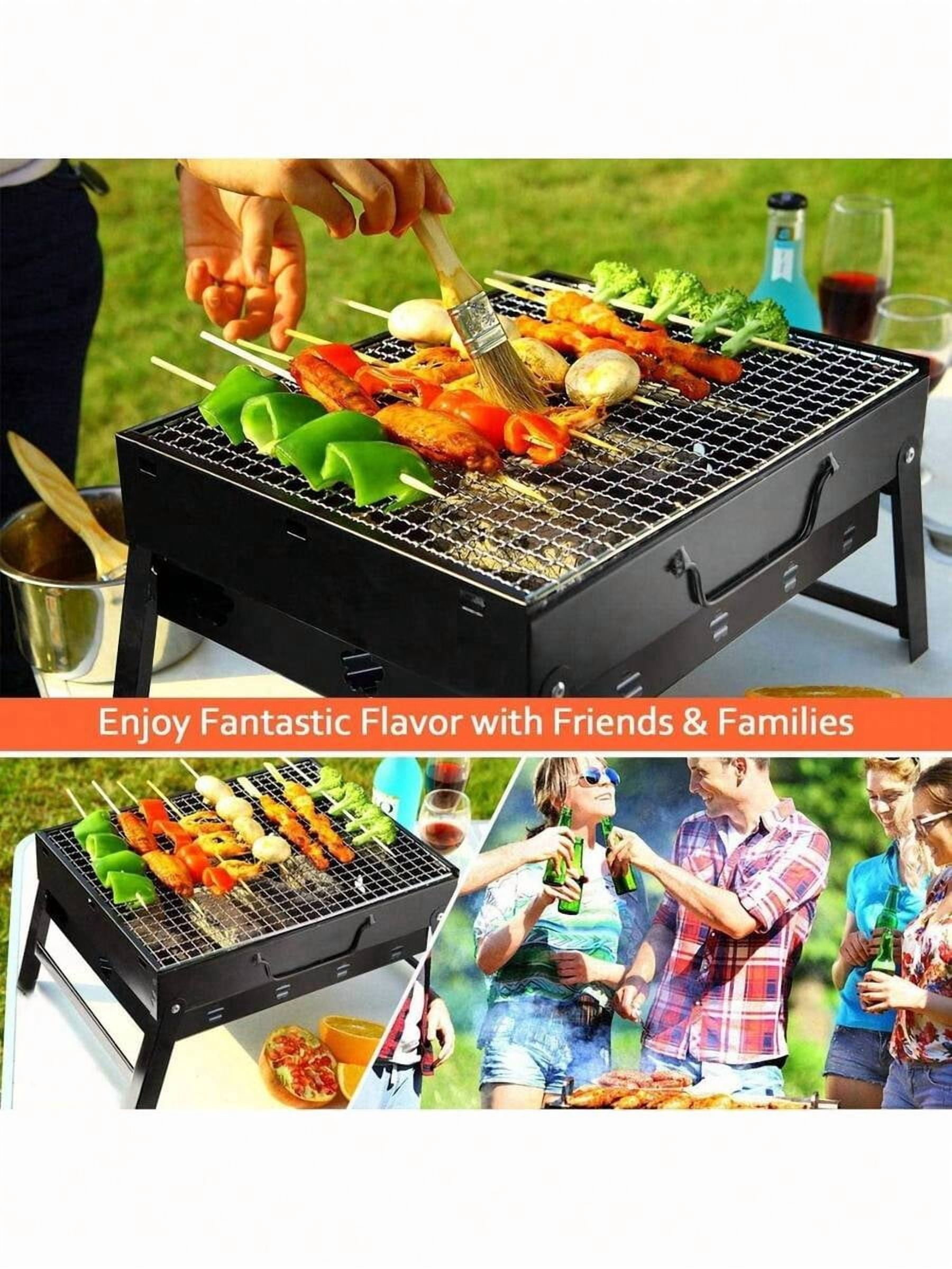 Folding Portable Charcoal Grill, Smoker Stainless Steel BBQ Grill 17.5''*11.5", Small Desk Tabletop Outdoor Barbecue Grill For Camping Picnics Garden Beach Party