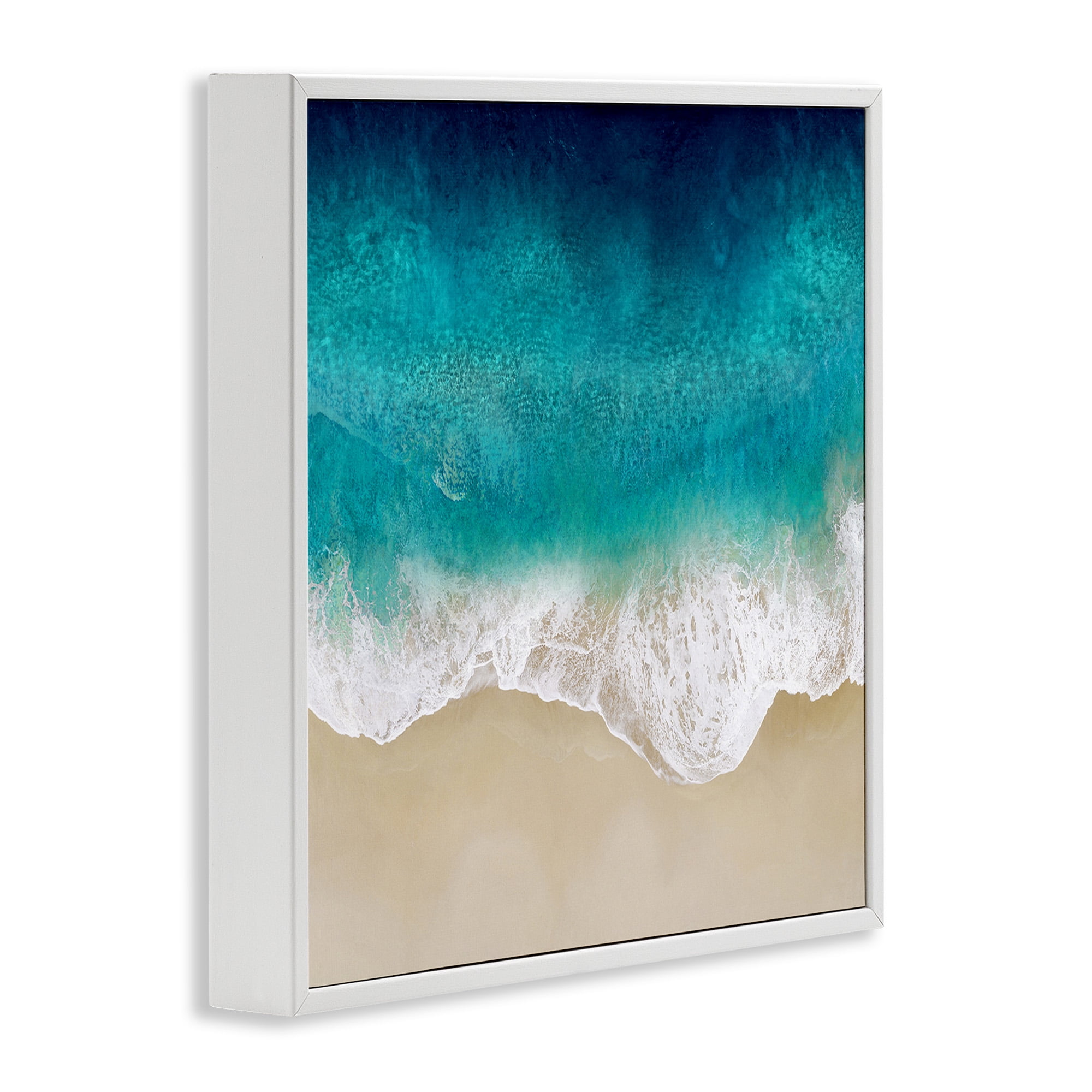 Stupell Industries Aerial Tropical Blue Tide Nature Painting White Framed Art Print Wall Art, 24 x 24