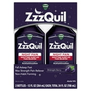 Vicks ZzzQuil Night Pain Liquid Sleep Aid, Non-Habit Forming, Nighttime Pain Reliever, Midnight Berry, 24 fl oz