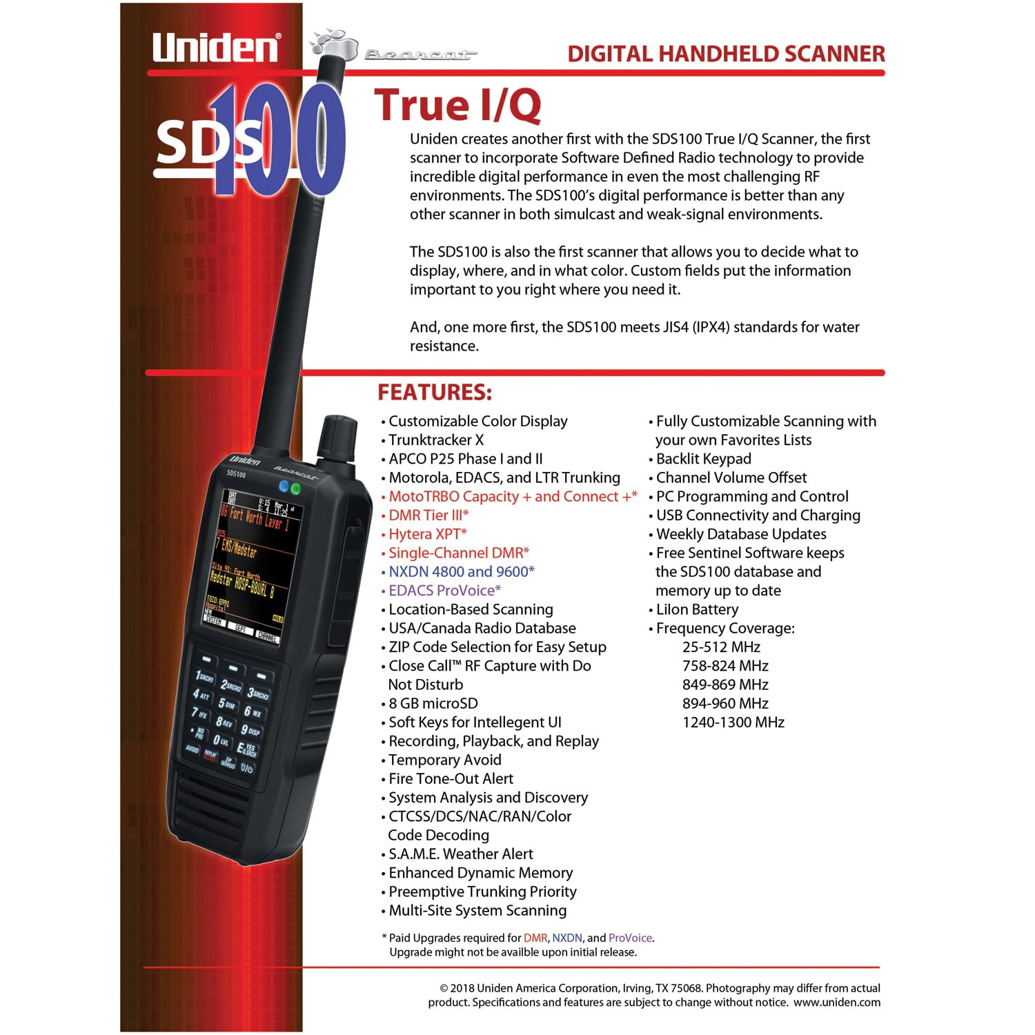 Uniden SDS100 True I/Q Digital Handheld Scanner - Portable Radio