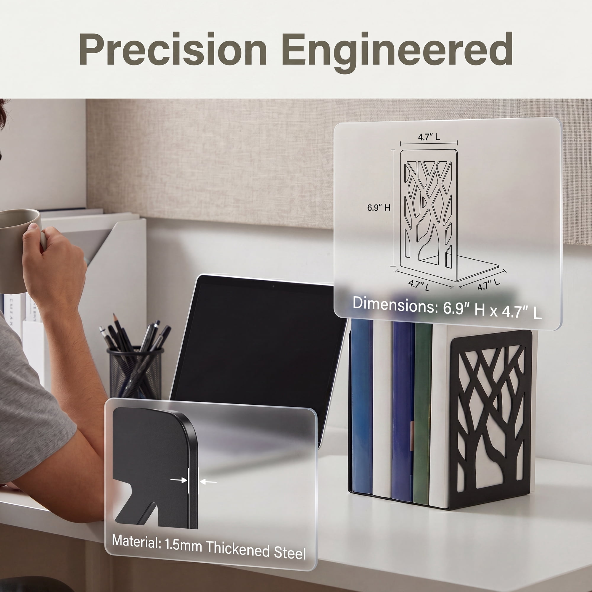Unique Bargains Metal Bookends for Home Office and Library Black Style D 4.7"x3.5"x6.9"