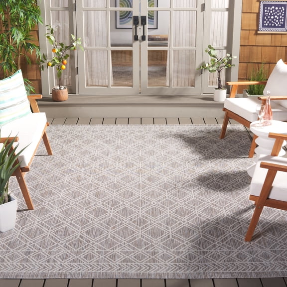 SAFAVIEH Courtyard Kenesa Geometric Indoor/Outdoor Area Rug, Ivory/Beige Grey, 9' x 12'