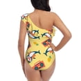 thumbnail image 5 of Pofeuu Pineapples Sharks In Hawaiian Print Women's One Piece Swimsuits One Shoulder Swimwear Asymmetric Ruffle Monokinis Bathing Suits-Small, 5 of 6