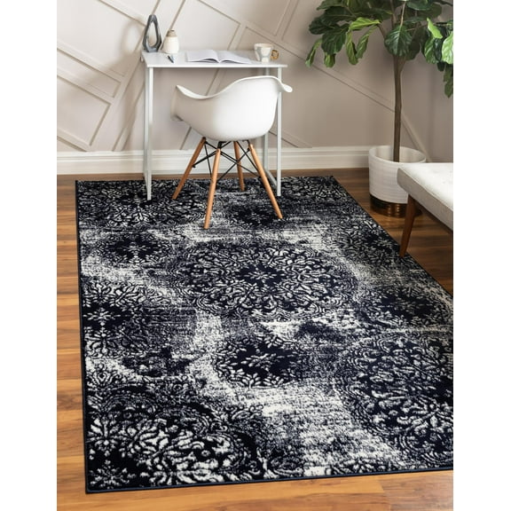Rugs.com Monte Carlo Collection Rug – 7' x 10' Navy Blue Medium Rug Perfect For Living Rooms, Large Dining Rooms, Open Floorplans