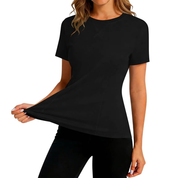 Women's Solid Short Sleeve Ice Silk Elastic Workout Tops Sun Protection Shirts Gym Hiking Running Yoga Clothes