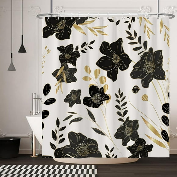 Rideau de Douche Ombre Noir Gris Moderne Minimaliste Art Naturel Ensemble de Rideaux de Bain avec 12 Crochets Décor Imperméable pour Maison & Hôtel Élégance de Vie Premium en Taille Compacte (36"x72 Pouces)
