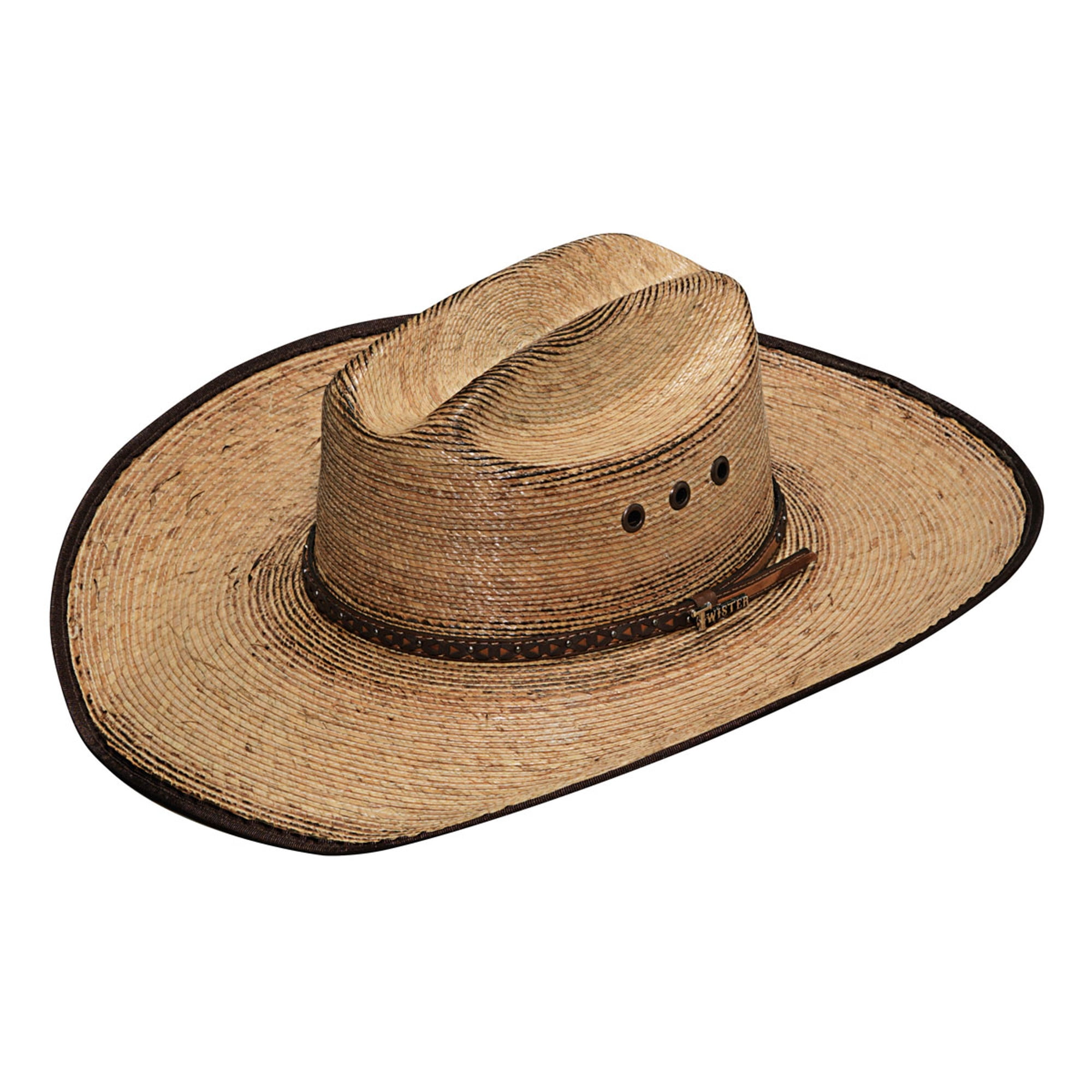 Twister Tan Straw X Design Fired Palm Hat 6.75