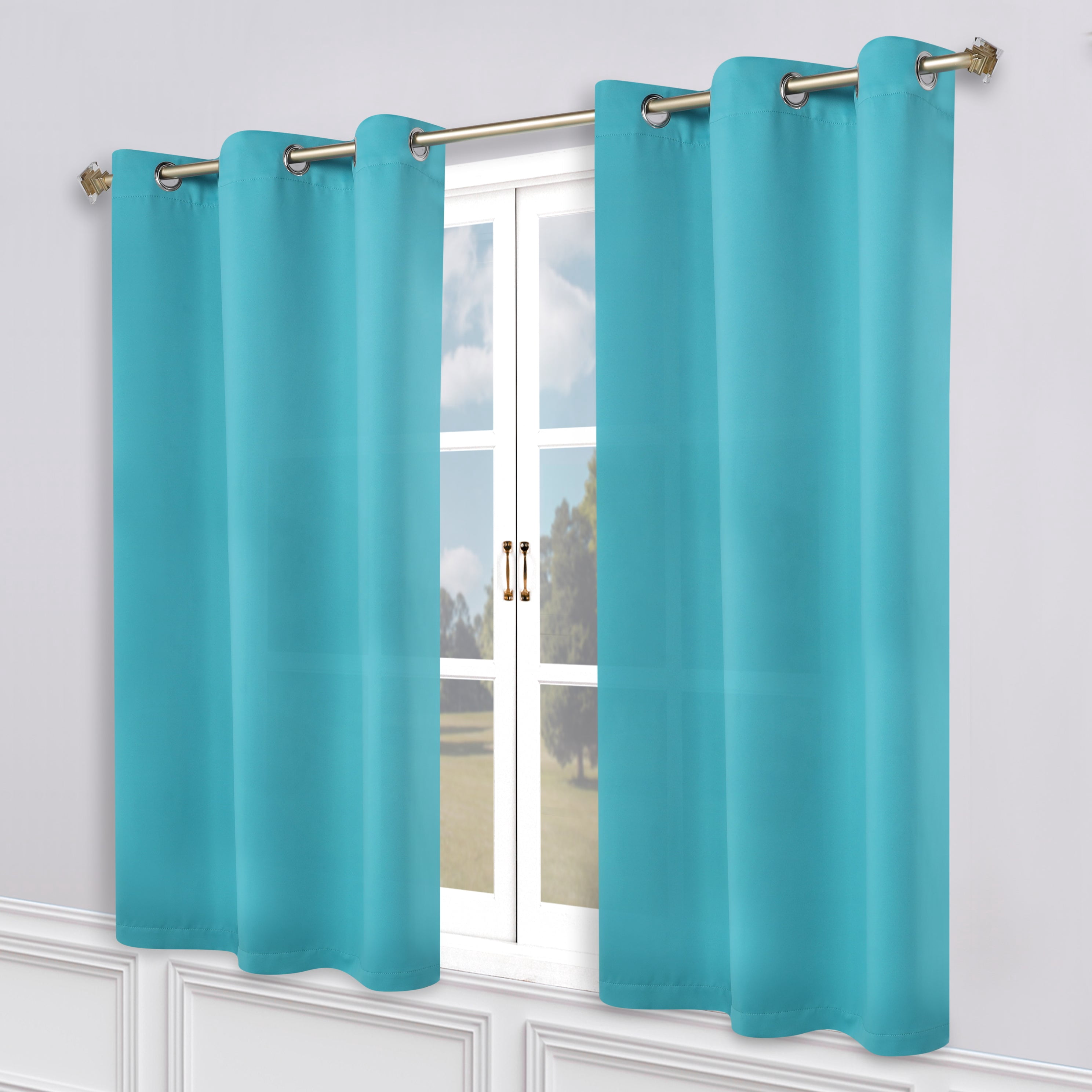 Superior Blackout Solid Light Filtering Grommet Curtain Panel Set, 46" x 63", Aqua