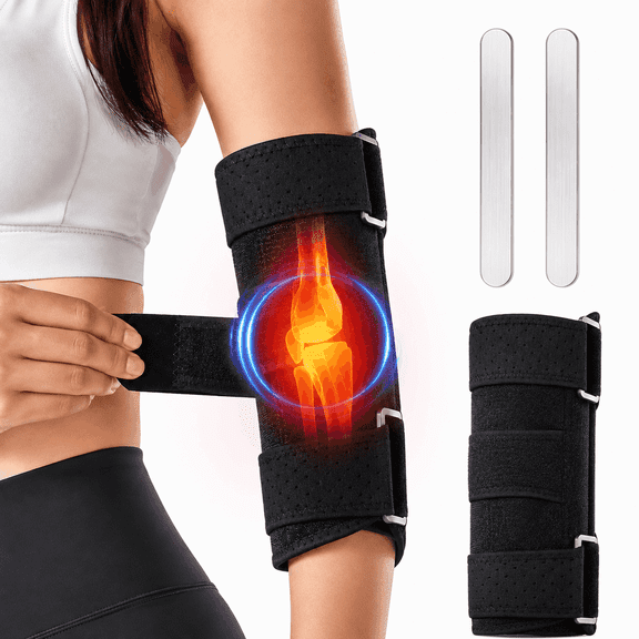 Adjustable Elbow Brace for Sleeping with Removable Metal Stays, Cubital Tunnel Night Brace for Tennis Elbow, Men and Women